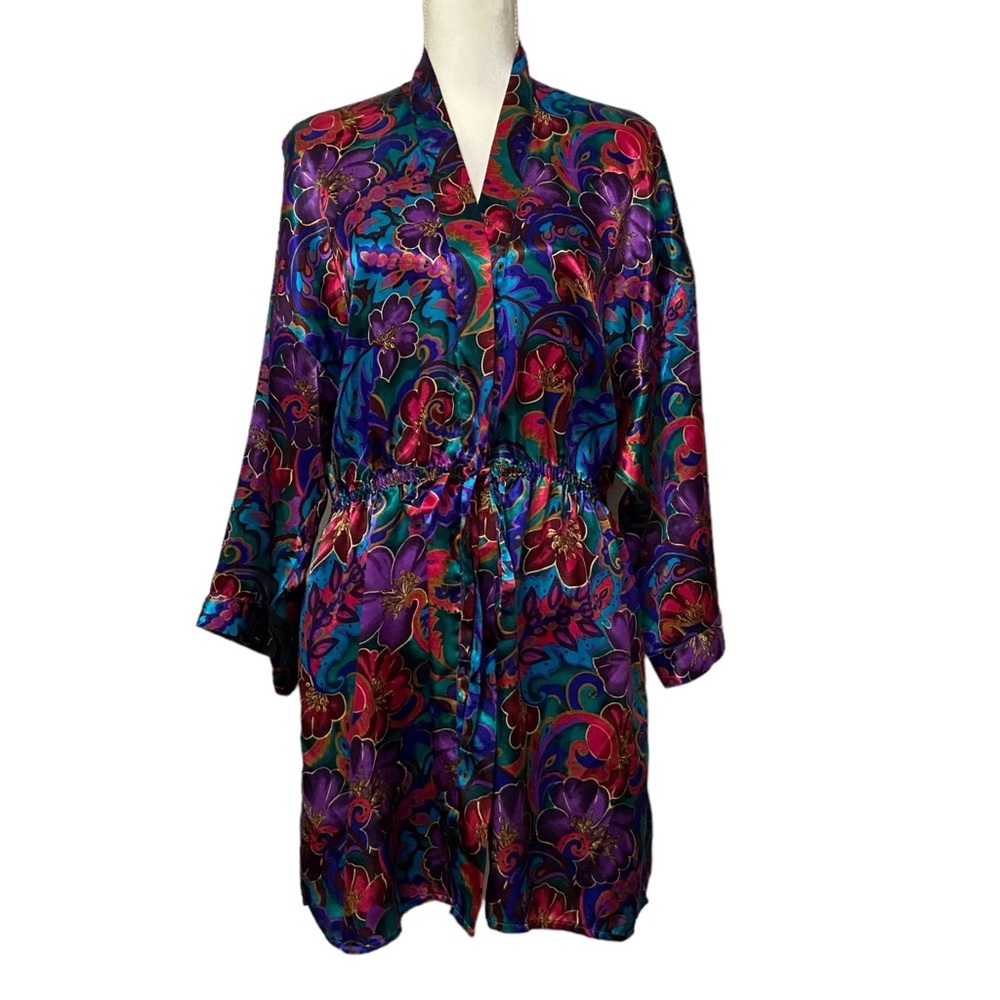 Y2k Vtg Victoria's Secret Gold Label Satin Floral Kimono Robe Purple Size Small